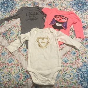 Bundle of 3 girls long sleeve onesies 6 months EUC